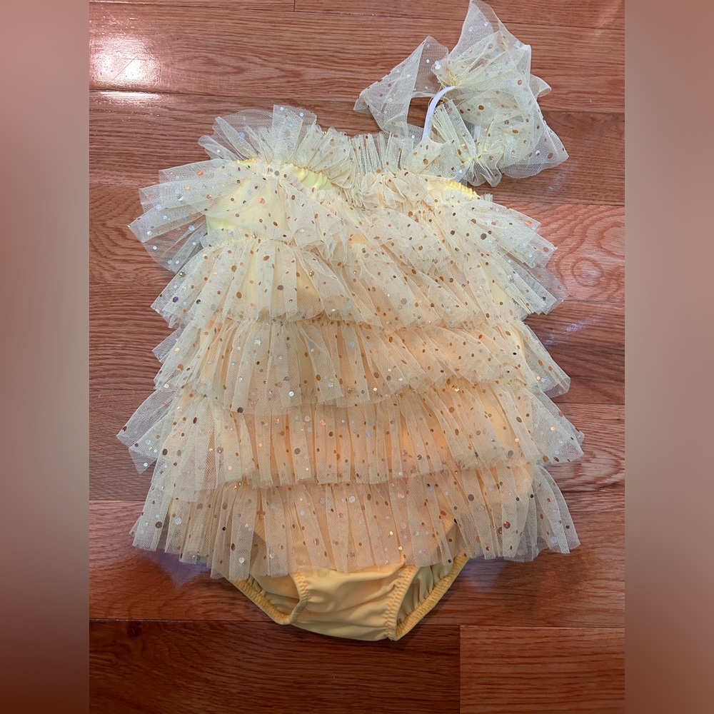 Child Medium Yellow Sparkle Dance Costume